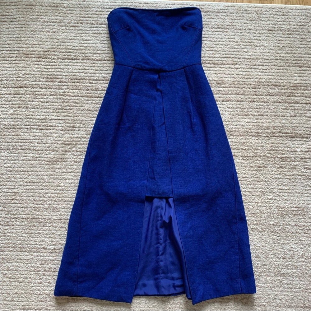 C/MEO Collective Wake Me Strapless Midi Dress Royal Blue Size Small